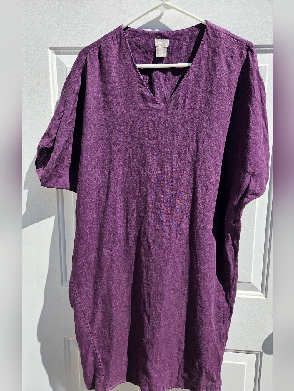 Chicos Linen V-Neck Tunic Dress Size 0 Coastal Vacation Cruise Boho Festival